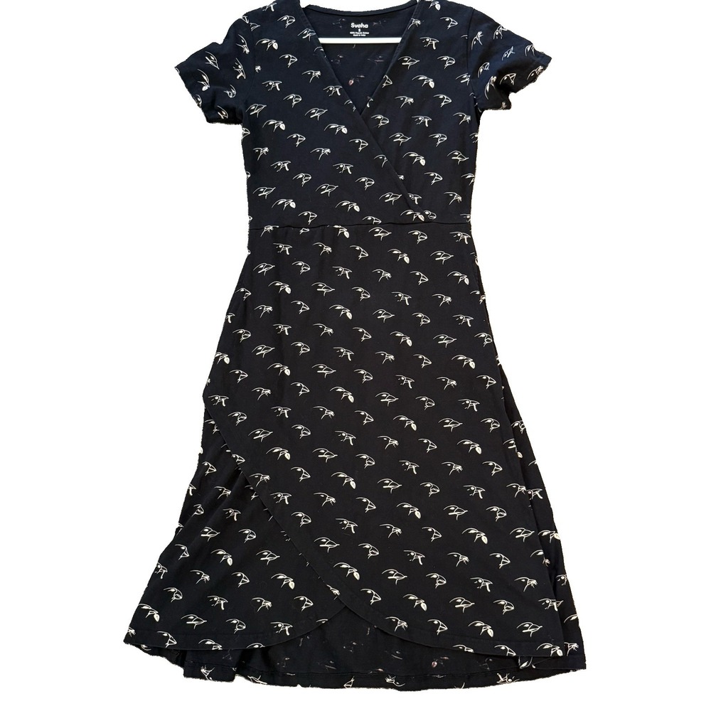 Svaha Short Sleeved Dress, Fit n Flare, Black Raven/Crow, Small